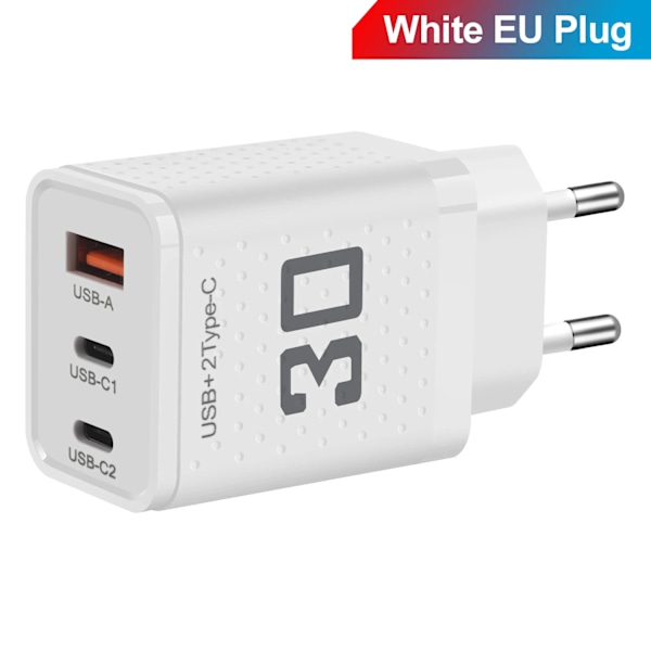 USB PD Snabbladdare 30W Typ C Mobiltelefon PD Vägg Snabbladdningsadapter för iPhone 15 Pro Xiaomi 14 Samsung EU White