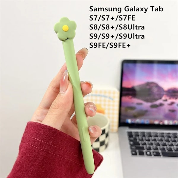 Silikon Pennfodral Tablet Touch Stylus Penna Skydd Tecknad Söt för Samsung Galaxy Tab S6 Lite S7 FE S8 Ultra S9 Plus S7 Green Flower