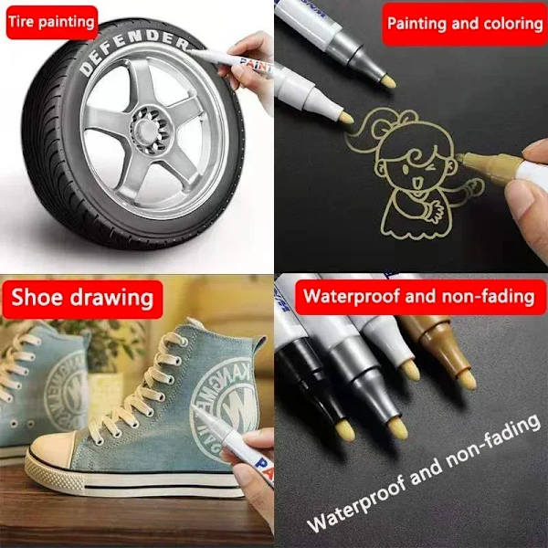 Vita markeringspennor set 2.0mm Oljig Vattentät Vit Gelpenna DIY Graffiti Skissmarkör Skrivmaterial Skola Tillbehör pensel 3 pcs 2.8mm