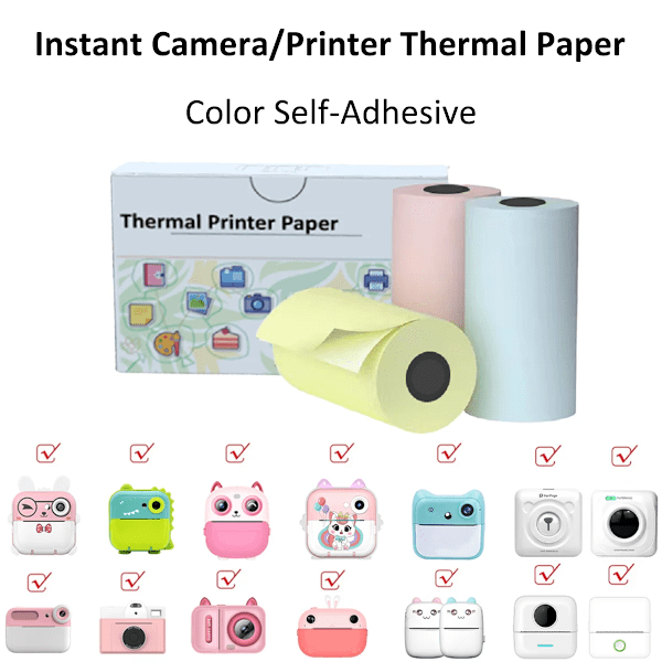 10 Rullar Termopapper Kamera Utskrift Vit Barnkamera Träfiber Instant Print Barn Rullpapper Miniskrivartillbehör 3 Color Sticky A