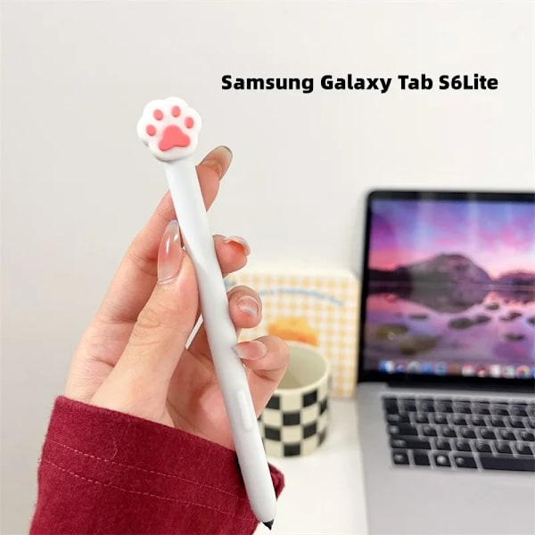 Silikon Pennfodral Tablet Touch Stylus Penna Skydd Tecknad Söt för Samsung Galaxy Tab S6 Lite S7 FE S8 Ultra S9 Plus S6 Lite White Paw