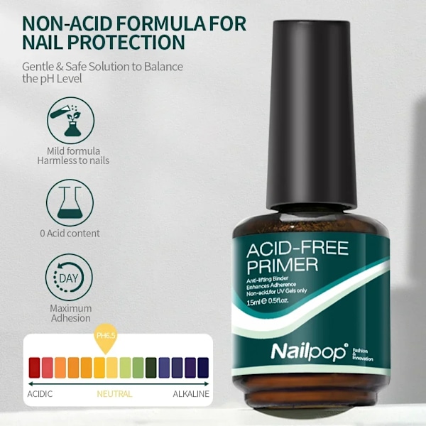 Nailpop Nagel Dehydrator och Primer Syrafri Naturlig Nagel Förberedelse för Akryl och UV Gel Nagellack Snabbtorkande Överlägset Bindningsset Primer 2pcs