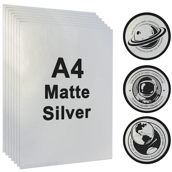 100% Transparent Utskrivbart Vinyl Klistermärkepapper A4 Vinyl Utskriftspapper för Bläckstråleskrivare DIY Etikett Klistermärke Självhäftande Papper Matte Silver