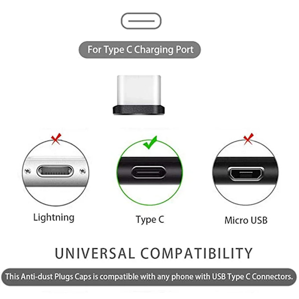 4 st USB C Dammskydd med Rengöringsborste Anti-Damm USB-C Pluggar Laddningsport Skyddskåpor För iPhone Samsung Alla Smartphones black