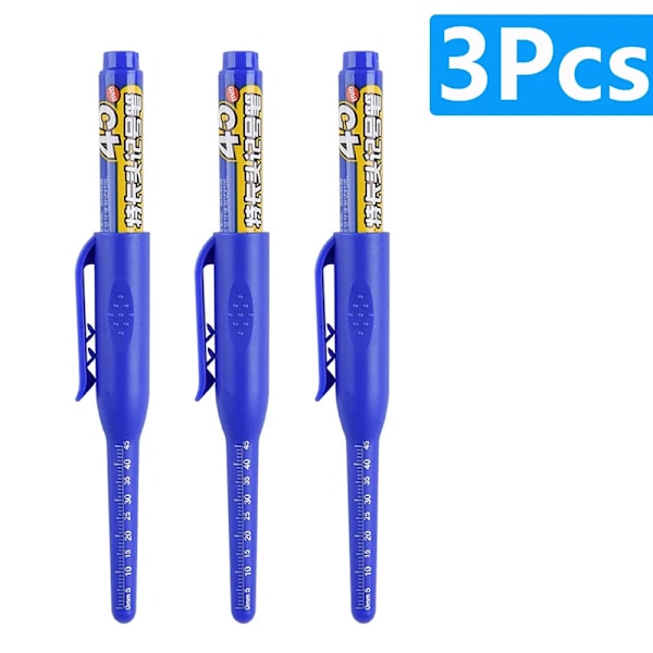 1-6 st 45 mm Vattentät Lång Huvud Nib Djupa Hål Markörer Penna Kakel Snickarpenna Multifunktionell för Träbearbetning Svart/Blå/Röd Bläck 3pcs blue pen