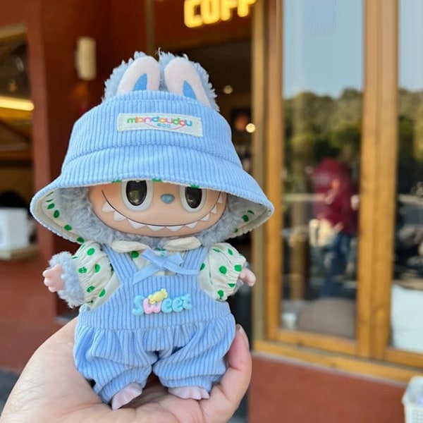 17cm Mini Dockkläder Outfit Tillbehör För Korea Kpop Exo Labubu Idol V1 V2 Randig tröja overall glasögon hatt Kläder 12 set no doll