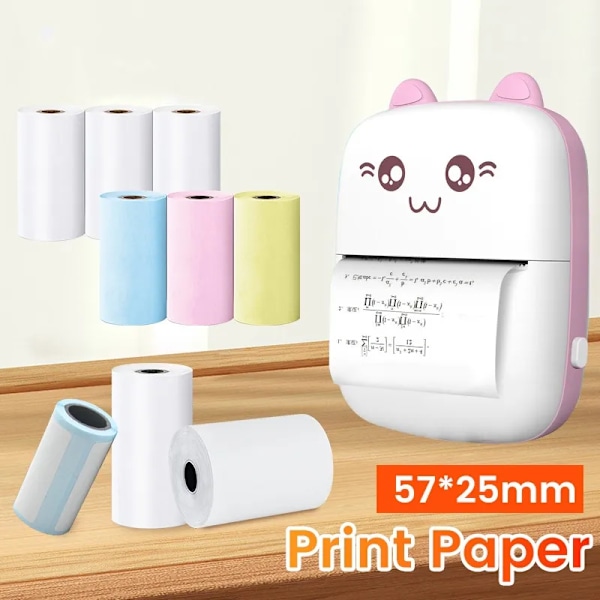 57*25mm Termopapper Etikett Självhäftande HD Färg Rullar Papper För Miniskrivare Direktutskrift Barnkamera Fotopapper 3Roll Thermal Paper