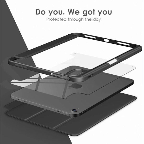 Flip Fodral för iPad 10 2022 10:e 10.9''/11 2025 11:e (A16) 11'' Akryl Baksida med Pennhållare Auto Vakna/Sov YKL Black iPad 10th 2022