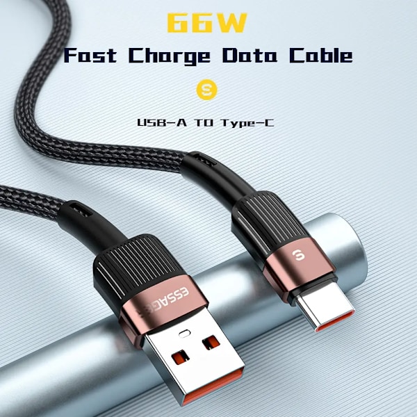 Essager 6A Typ C USB-kabel Snabbladdning För Huawei P40 Pro P30 66W Sladd Laddare Datakabel För Samsung S21 Ultra S20 Poco Black 2m