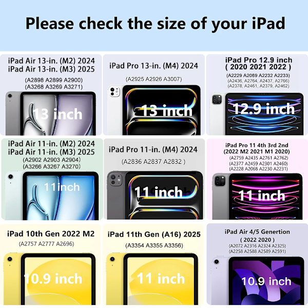 Skal för iPad 11:e generationen A16 Funda iPad Pro 11 13 M4 2025 M2 M3 iPad Air 13 11 Air 5 4 iPad 10:e 9:e 8:e 7:e Mini A17 Pro 12.9 Fodral Black iPad 10th-11th A16