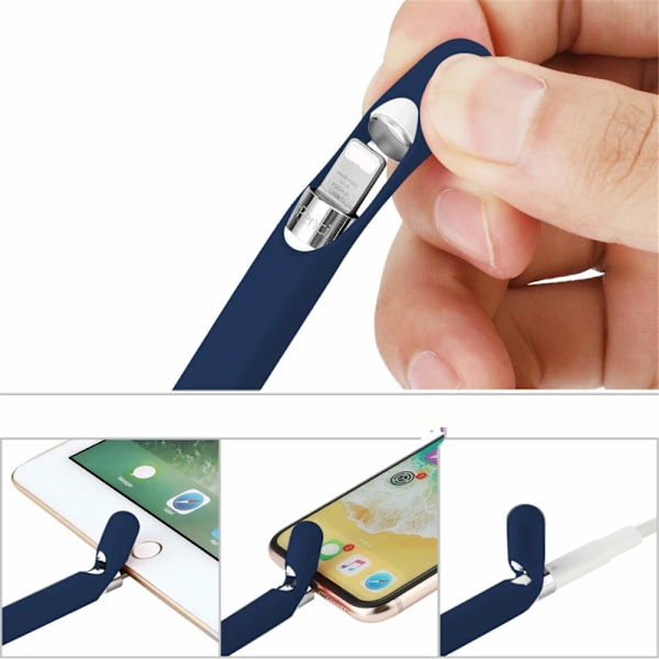 Fodral för IPad Tablet Touch Pen Stylus Skyddsfodral 4-i-1 Färgglatt Mjukt Silikonskydd för Apple Pencil 1:a Generationen Gray