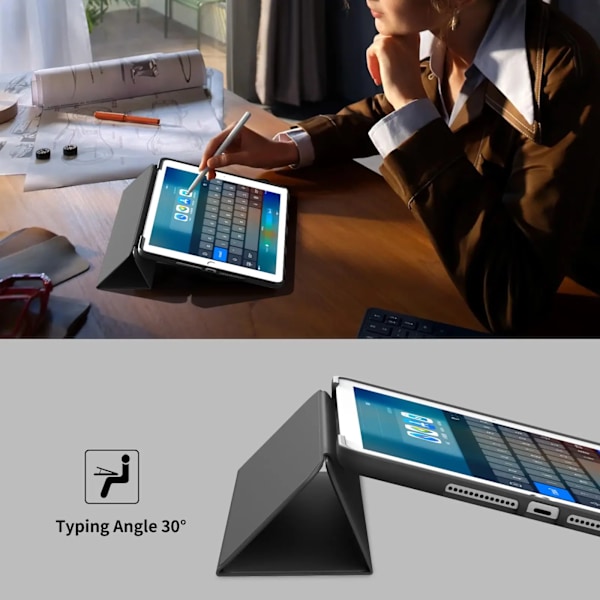 För Apple iPad 10.2 2019 2020 2021 7:e 8:e 9:e generationen magnetiskt flip smart fodral, trefaldigt stativ, stötsäkert mjukt silikonskal Ice Blue iPad 10.2
