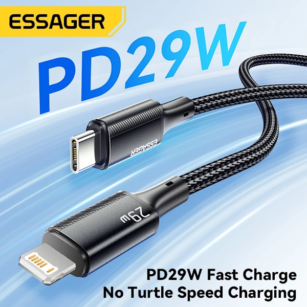 Essager USB C-kabel för iPhone 14 13 12 11 Pro Max Xs 8 Plus iPad Macbook Sladd 29W PD Snabbladdning Typ C till Lightning Datakabel Black 27W 3m