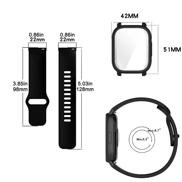 Silikonarmband + Skyddsfodral för Xiaomi Redmi Watch 5 active/5 Lite Full Cover Skärm TPU Mjukt Skal och Andningsbart Sportband Redmi Watch 5 Active