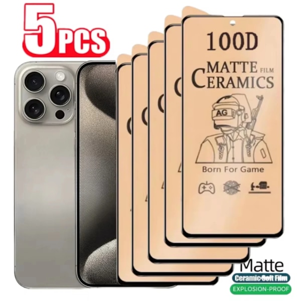 NNBILI 5-pack Matt Keramisk Film För iPhone 15 16 Pro Max 14 13 12 11 Full Täckning Skärmskydd För iPhone 16e Mjuk Keramisk Film For iPhone 7 8 Plus Matte Ceramic Matte