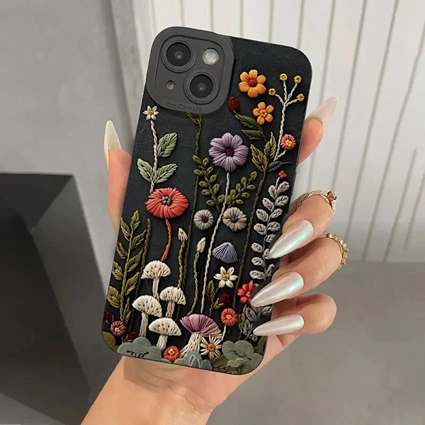 Skal för iPhone XS X XR 7 8 Plus 16E Präglat Blommönster Målat Telefonskal för iPhone 16 15 14 13 12 11 Pro Max SE2 Fundas SC02-HE-P0498 For iPhone 13Pro Max