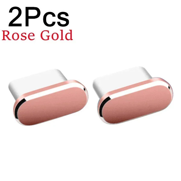 2 st 16PM Metall Dammskydd För iPhone 16 15 Pro Max Plus USB Typ C Laddningsport Pluggar Stopp Mobiltelefon Typ-C Skyddslock 2Pcs Rose Gold