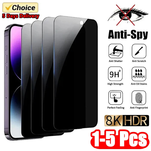 1-5st Anti-Spion Härdat Glas För IPhone 15 14 13 12 11 Pro Max Fulltäckande Sekretess Skärmskydd För IPhone 13 14 15 Glas For iPhone XR 2PCS Privacy Glass