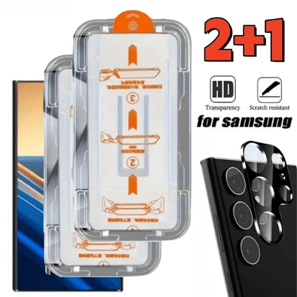 2 st HD Härdat Glas Skärmskydd med 1 st Kameralinsskydd för Samsung Galaxy S25 S24 Ultra S23 S22 S21 Plus FE Samsung S21 Plus 3 In 1