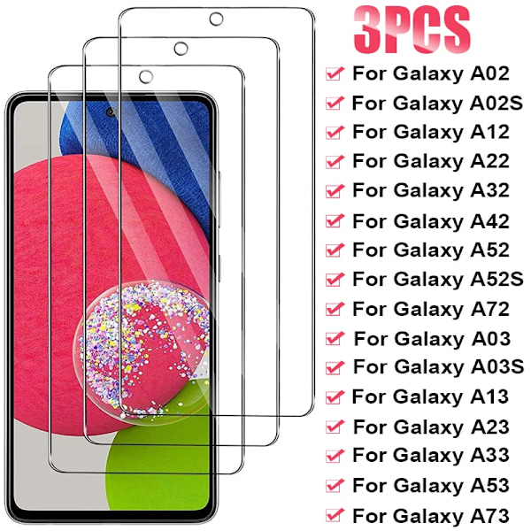 3 st Härdat Glas För Samsung Galaxy A52 A52S A72 A53 A73 Skärmskydd För Samsung A13 A03S A23 A33 A12 A22 A32 5G Glas For A22 5G 3Pcs Glass