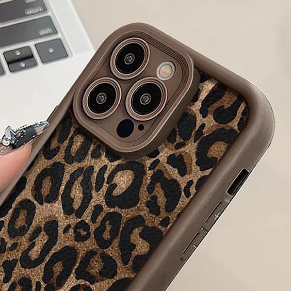 Vinter Leopardtryck Telefonkedja Fodral För iPhone 16 15 14 13 11 12 Pro Max Plus Söt Kort Nylon Snodd Hängande Repskydd Whit Chain For iphone 16Plus