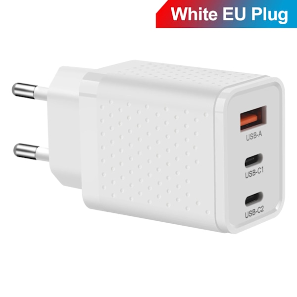 30W USB Snabbladdare 3 Portar PD Typ C Quick Charge 3.0 Telefonadapter För iPhone 15 14 Pro Xiaomi Samsung Portabel Väggladdare EU Plug White