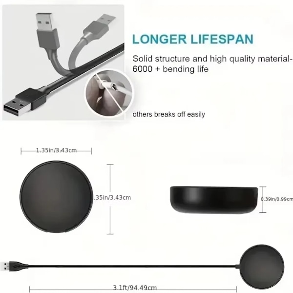 Magnetisk trådlös klockladdare för Samsung Galaxy Watch 8/7/6/5/4/3 Active 2 1 Bärbar USB-kabel Snabbladdningsdockningsstation Black