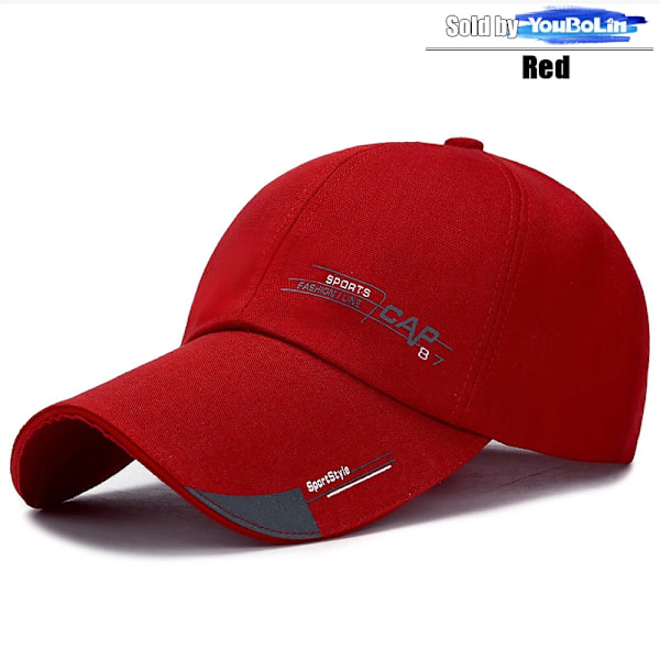 Sommarhatt i bomull med förlängd brätte, texttryck, justerbar baseballkeps, solhatt, truckerkepsar, pappahattar Red