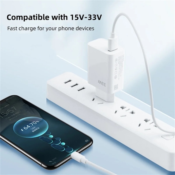 USB-laddare 33W Snabbladdning EU/US Kontakt Väggladdare 6A Typ C Kabel För Xiaomi Redmi K30 K40 iPhone Snabbladdning Telefonadapter EU Charger