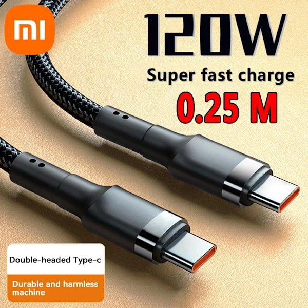 Xiaomi PD 120W Dubbel Type-C Datakabel - Supersnabb Laddning USB C-sladd för Samsung, iPhone 15 Pro Max & Fler Snabbladdningskablar Sliver 0.25M