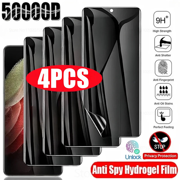 4 st Anti-Spy Hydrogel Film för Samsung S23 S21 S22 S24 Ultra S8 S9 S10 Plus S20 FE Galaxy Note 20Ultra Sekretess Skärmskydd S8 Plus or S9 Plus 4Pc Privacy Hydrogel