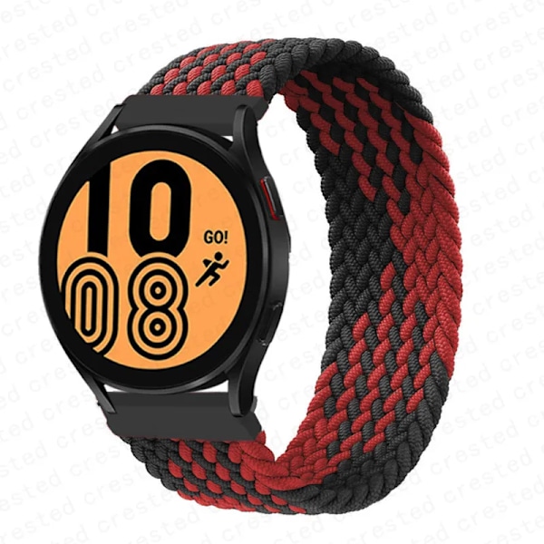 Flätat Solo Loop Armband för Samsung Galaxy Watch 4/Classic, 46mm/42mm/Active 2/Gear S3 armband 20mm/22mm Galaxy Watch 3 Armband black red M