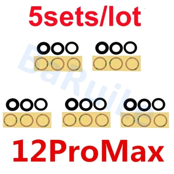 BaRuiLe 5-pack Bakre Kameralins Glas för iPhone 15 Pro Max 14 Plus 13 MINI 12 11 XR XS XSMax X 6 7P 8 lins med Självhäftande 5x 12Promax