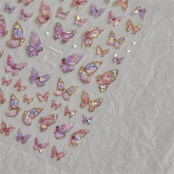 1 st 5D Japanska Kawaii Fjärils Nagelstickers Lyx Glitter Skal Aurora Nagelkonst Dekorationer Dekaler DIY Manikyr Slider Folie M238