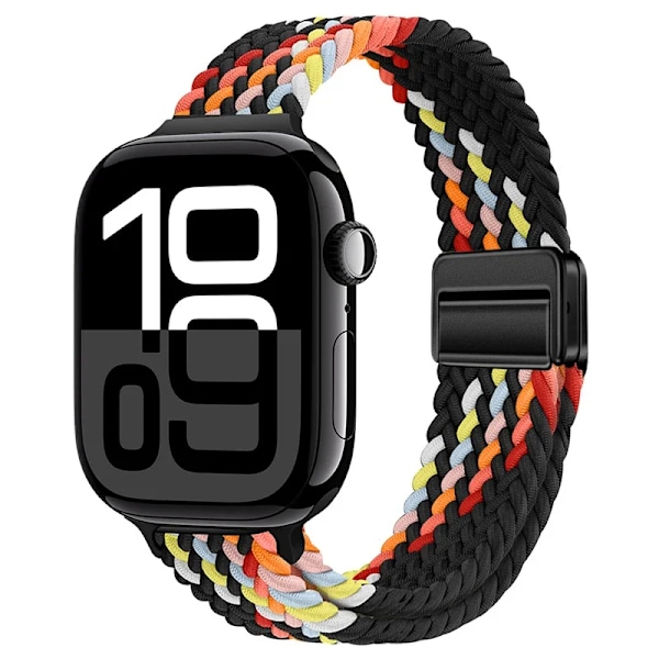 Smal Flätad Loop Nylonrem För Apple Watch Ultra 49mm 10 46mm 42mm 9/8/7 Andningsbart Damarmband iWatch 6/5/SE/3 Armband Black rainbow 38 40 41mm(S10-42mm)