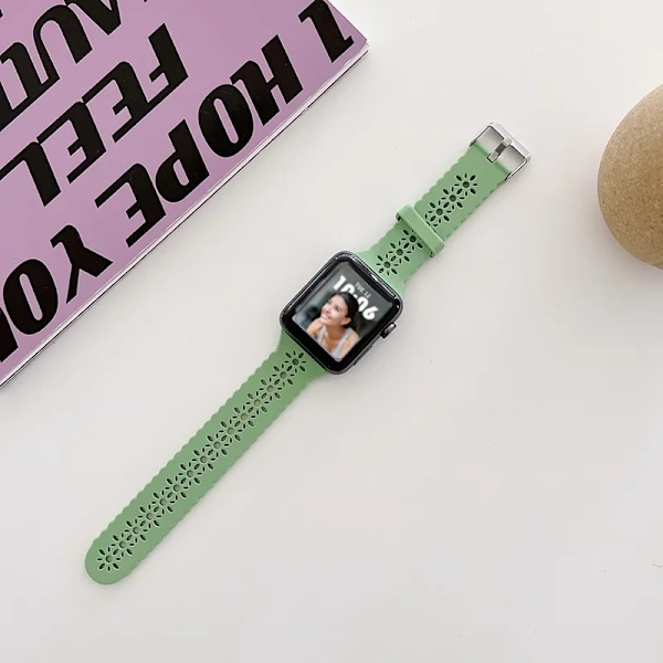 Silikonarmband för Apple Watch 44 mm 40 mm 38 mm 42 mm Ultra 2 49 mm Sportarmband iwatch Series 9 7 8 6 Se 5 4 3 41 mm 45 mm band Grass green-10 38mm 40mm 41mm