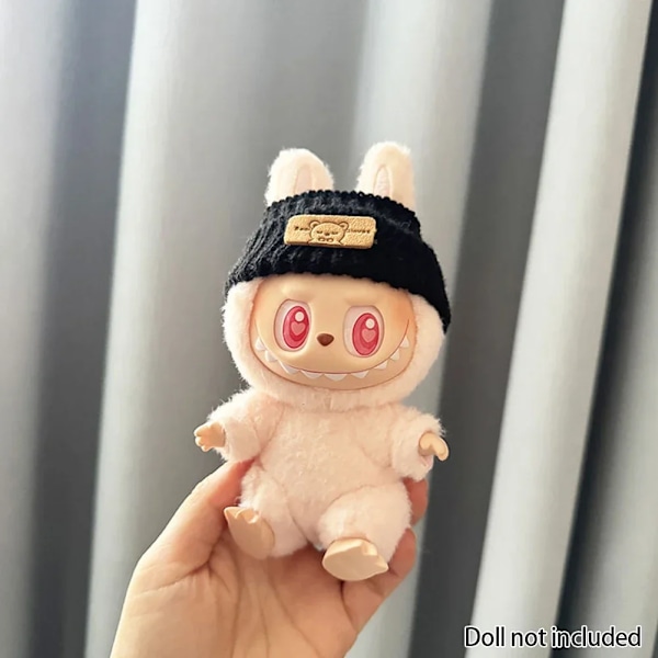 Kläder för 15-17 cm v1v2 Labubu, outfit Labubu Sittande Party Bear, Etikett, Halsduk, Hatt, Väska, Docktillbehör, Söt Dekoration BlackFlangedBear Hat no doll