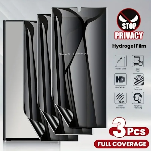 3-pack Sekretess Mjuk Hydrogel Film För Samsung Galaxy S24 Ultra S23 S22 S21 Plus FE S20 S8 S9 S10 Plus Note 20 10 Skärmskydd Galaxy Note 10 Plus Privacy
