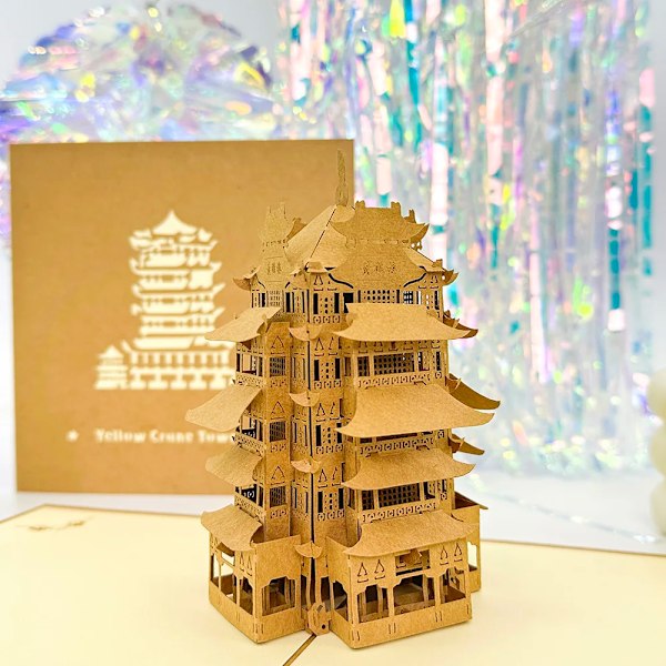 Pop UP 3D Födelsedagskort Världsattraktioner Kort Affärsinbjudan Pojke Gåva Hälsning Turistvykort för Pojkvän Pappa Present Yellow Crane Tower