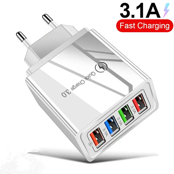 4 USB Laddare Snabbladdning 3.0 4.0 Port Snabb Laddning Väggadapter För iPhone 12 11 X Xiaomi Samsung Mobiltelefon Laddare QC 3.0 Red EU