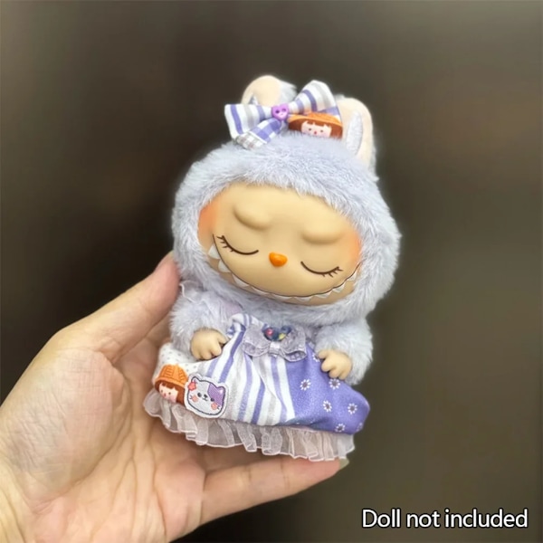17cm Mini Plyschdockas Kläder Outfit Tillbehör För Korea Kpop Labubu Idol Sittande Fest V1 V2 Höst onesie hatt set Kläder 20 no doll
