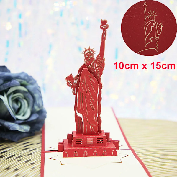 Pop UP 3D Födelsedagskort Världsattraktioner Kort Affärsinbjudan Pojke Gåva Hälsning Turistvykort för Pojkvän Pappa Present Statue of Liberty