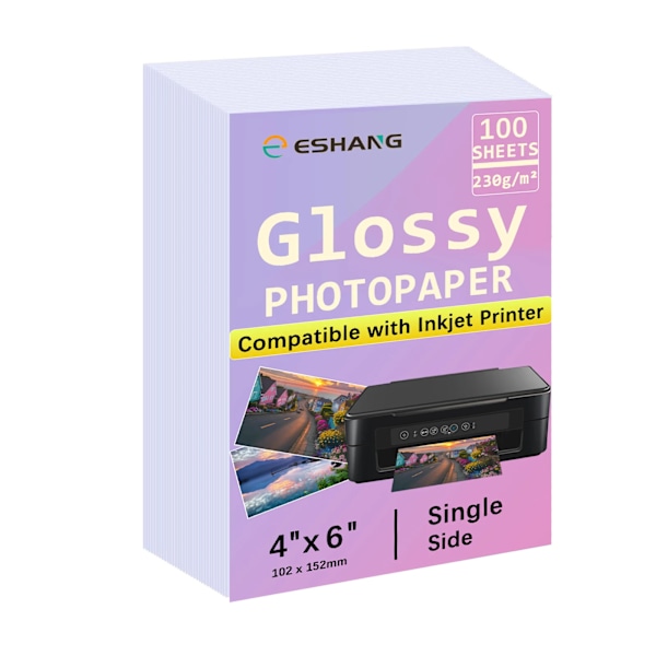 ESHANG 100 Ark 4R Fotopapper, 230 gsm 4 x 6 Premium Glättat Fotopapper Bildpapper Skrivarpapper Broschyrpapper 4R-230GMS