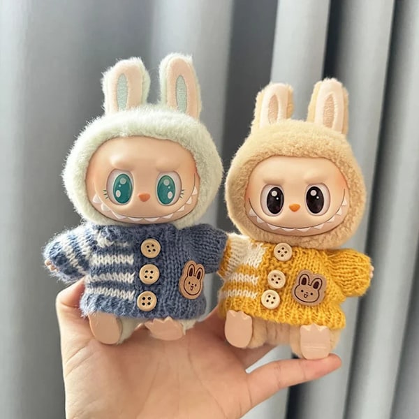 Kläder för 15-17 cm v1v2 Labubu, outfit Labubu Sittande Party Bear, Etikett, Halsduk, Hatt, Väska, Docktillbehör, Söt Dekoration Blue 1 Set no doll