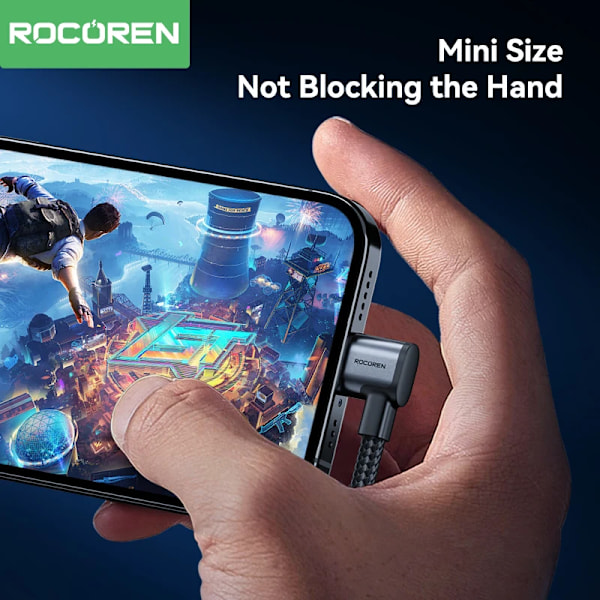 Rocoren 3A 90 Graders USB Typ C Kabel QC 3.0 Snabbladdningskabel För Mobiltelefon Samsung Huawei Xiaomi Laddningsvinkel Datakabel Gary 1m