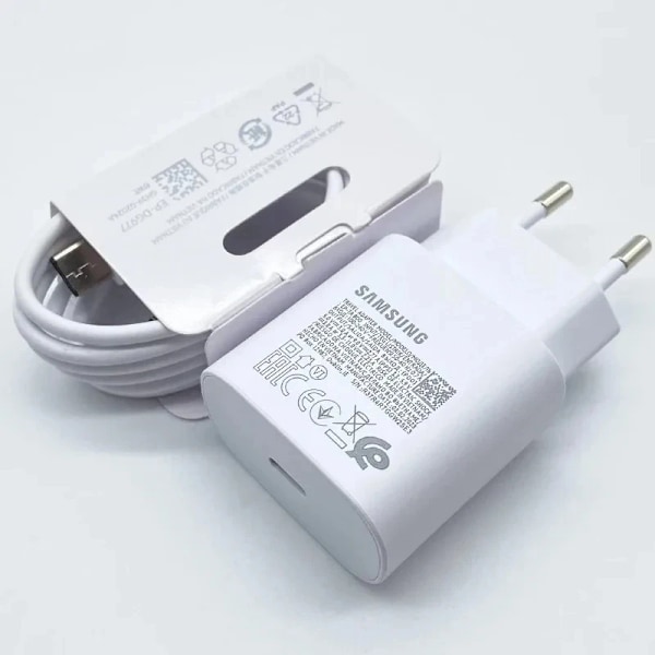 Ny SAMSUNG 25W Usb Typ C Supersnabb Laddare Pd Väggadapter S24 FE S23 S22 A16 A55 A52 F05 M55S Z Fold Flip 6 5 4 Cargador White EU Add Cable