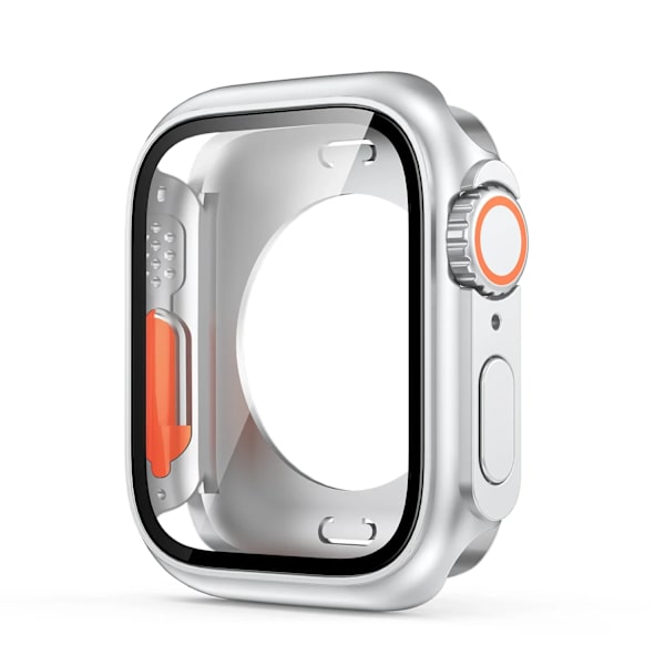 Skärmskydd för Apple Watch 45mm 44mm 40mm 41mm Hårt PC Främre Bakre Stötfångare Skal iwatch 9 8 7 SE 6 5 4 Ändra Till Ultra silver Series7 8 9 41mm