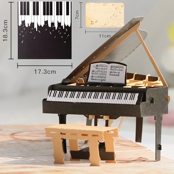3D Pop Up Grattis på födelsedagen Bröllop Hälsning Inbjudningskort Pojke Flicka Barn Present Tackkort Miniatyrer Bästa Önskningar Vykort Piano