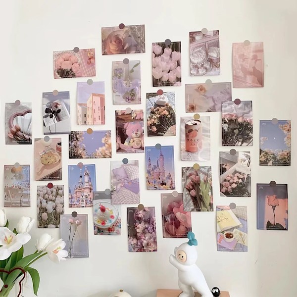 30 Ark Rosa Vägg Estetisk Collage Kit Bilder, Kreativa Väggkonst Dekorativa Affischer, Sovsal Bakgrund Vykort Flickor Trendig Gåva 30Sheets Posters 14.3x9.3cm