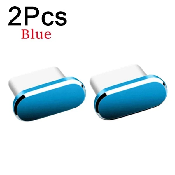2 st 16PM Metall Dammskydd För iPhone 16 15 Pro Max Plus USB Typ C Laddningsport Pluggar Stopp Mobiltelefon Typ-C Skyddslock 2Pcs Blue